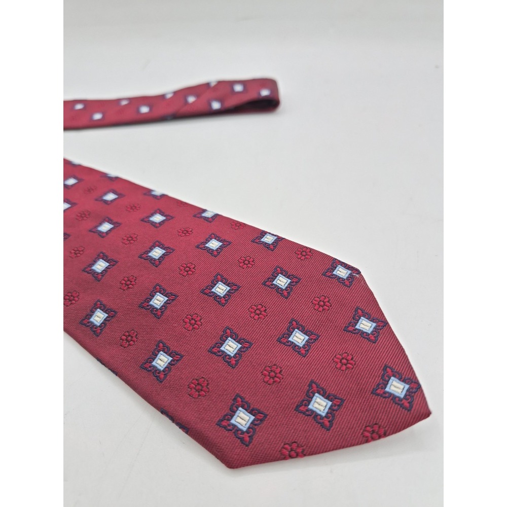 Brooks Brothers Mens Silk Tie Burgundy Geometric Red USA Made 57x3.25 Designer